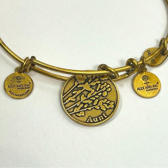 Alex and Ani Aunt Charm Adjustable Bangle Bracelet in Gold Finish Gift Ready - Picture 6 of 9
